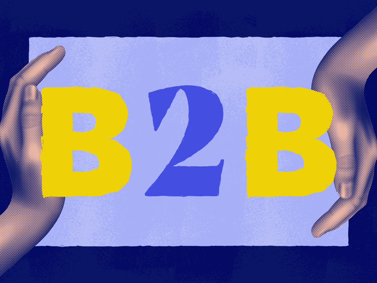 two hands cradling the term b2b