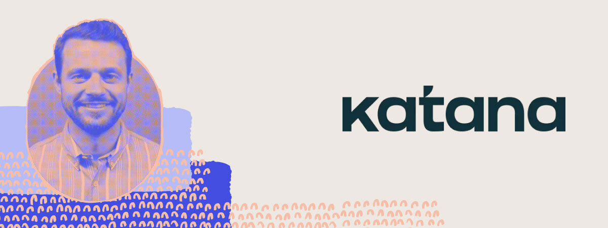matt kilmartin of katana beside the company logo