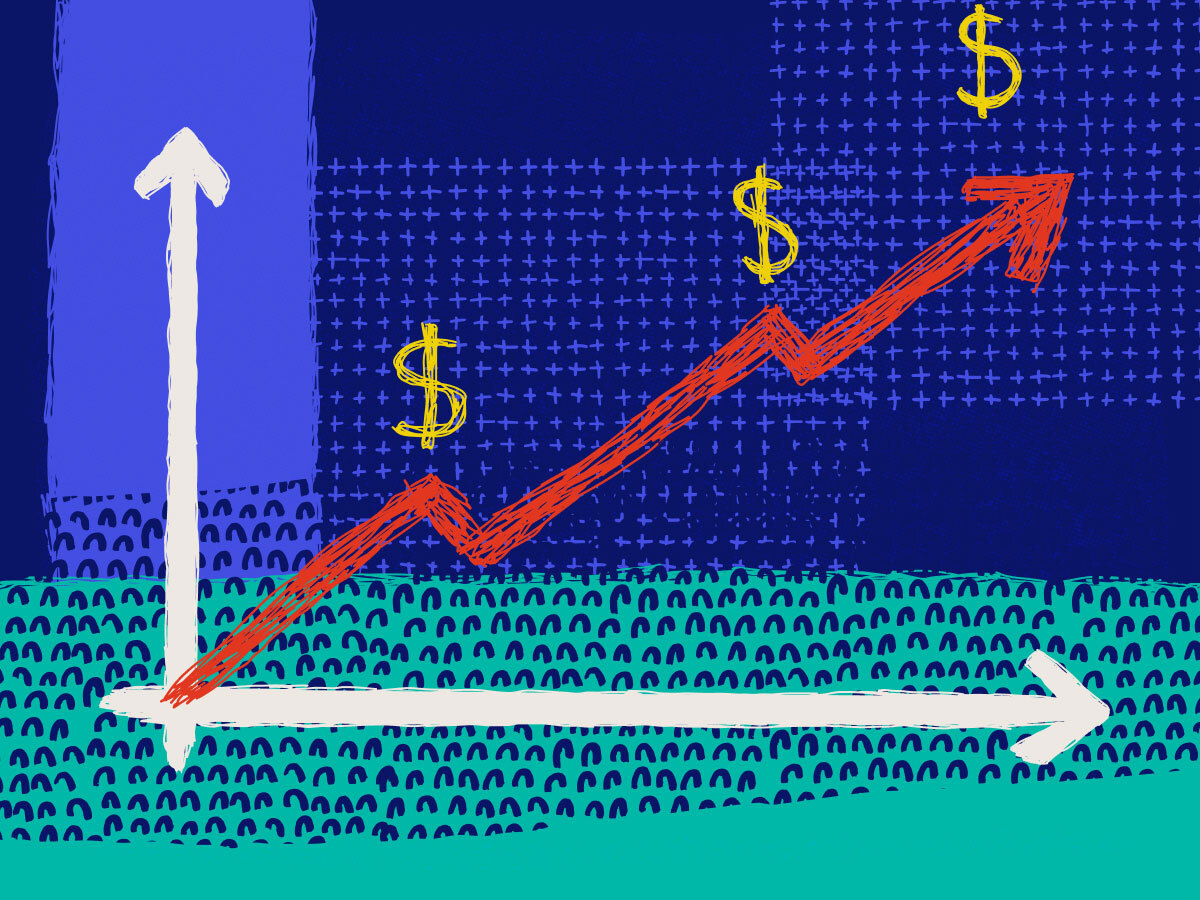 Illustration of increasing line graph with dollar signs suggesting revenue growth