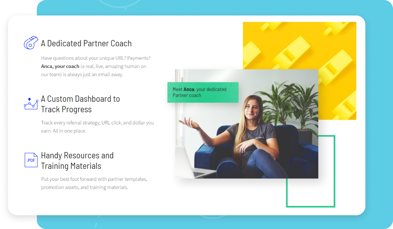 Screenshot of Unbounce partner program webpage showing partner benefits