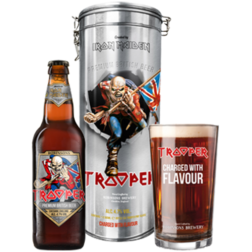 Robinsons Iron Maiden Trooper Gift Tin + Glass